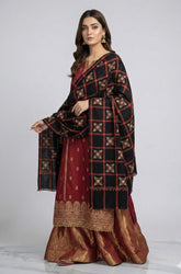 Royal Black Woven Embroidery Shawl