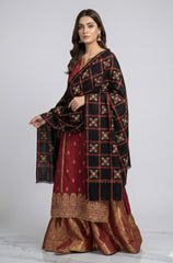 Royal Black Woven Embroidery Shawl