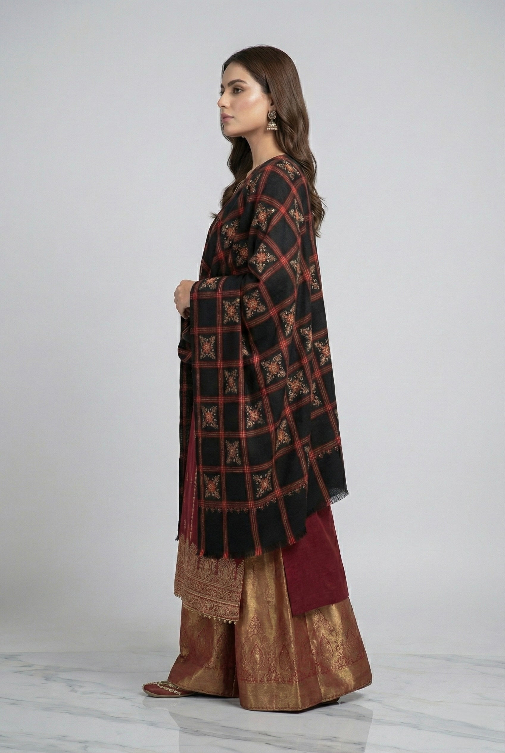 Royal Black Woven Embroidery Shawl