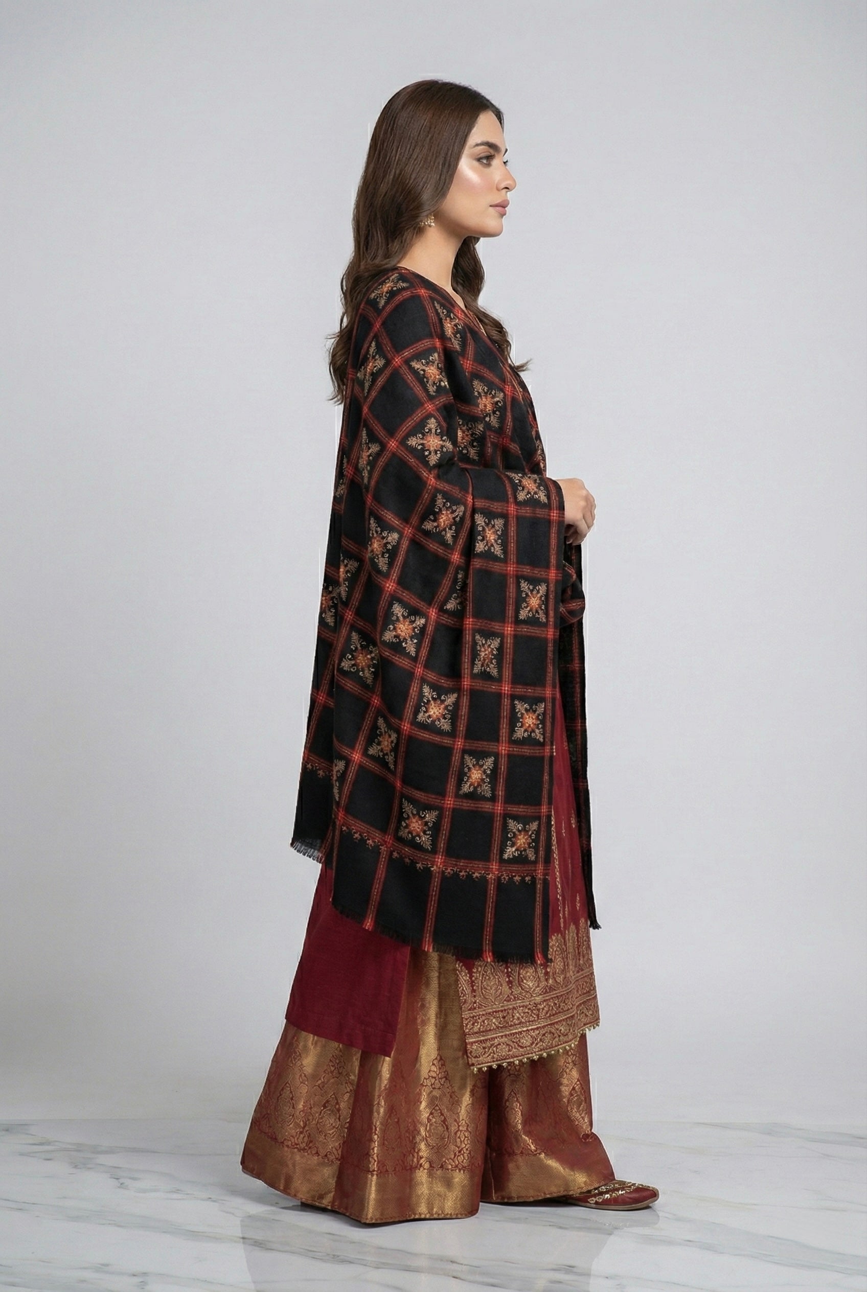 Royal Black Woven Embroidery Shawl